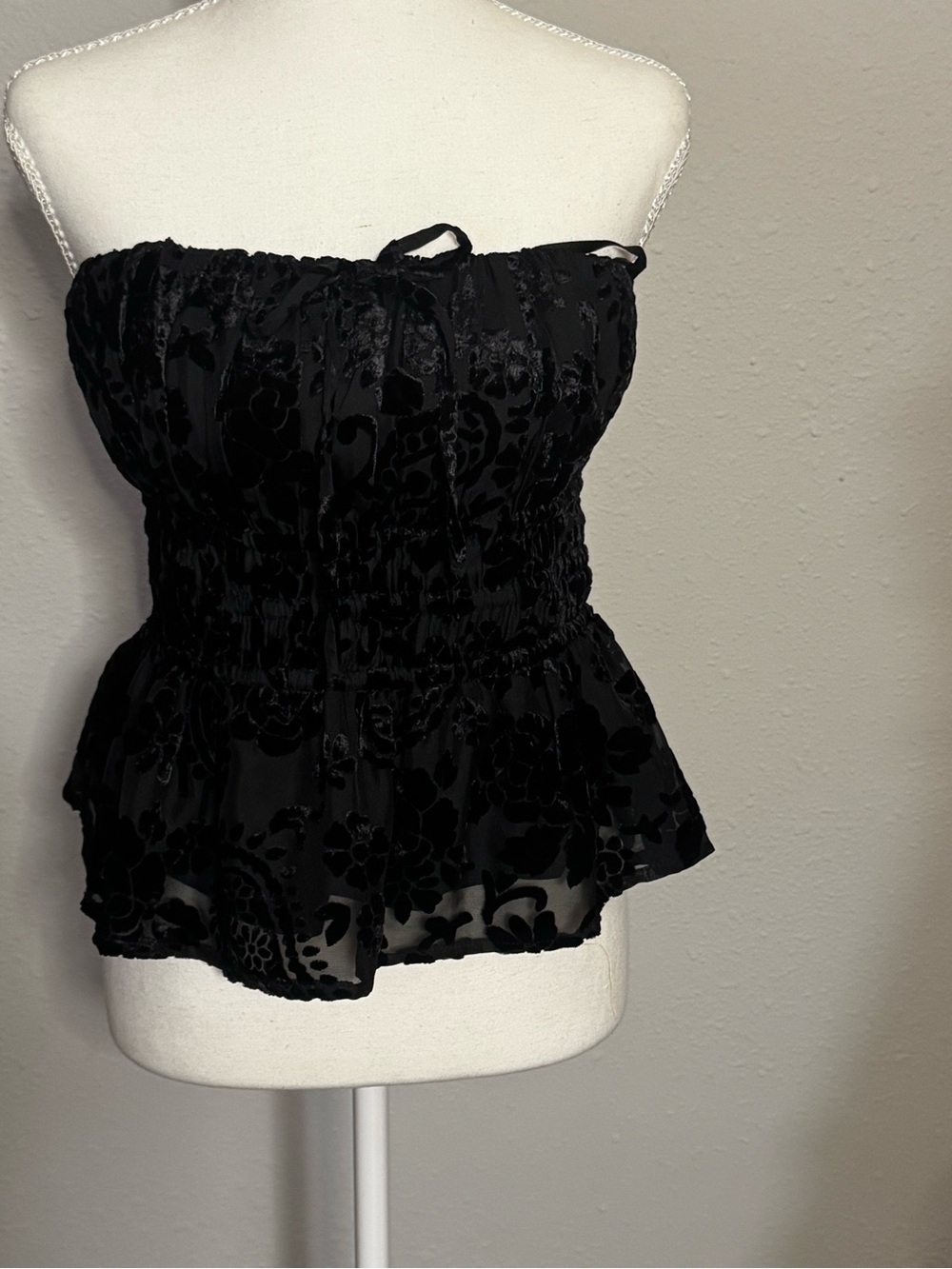 Anthologies Somerset Black Velvet Burnout Strapless Blouse NEW SZ S
